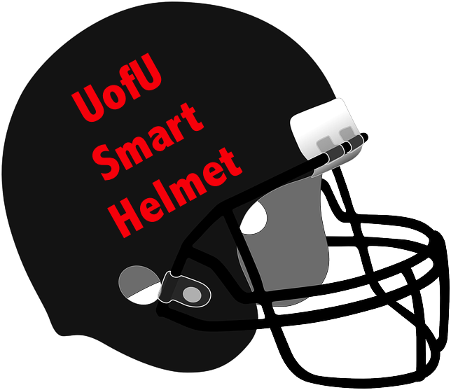 American football helmet labelled UofU Smart Helmet