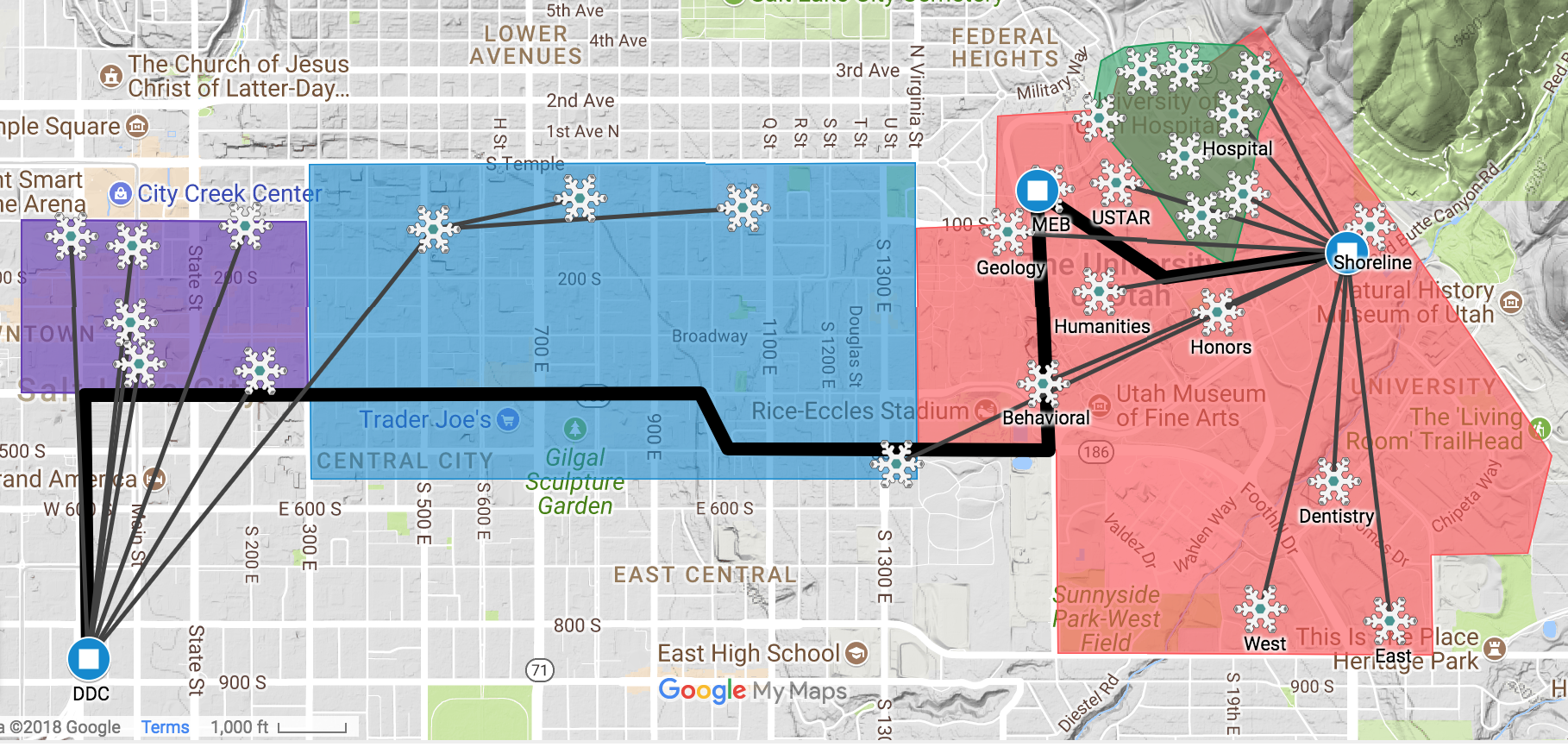 Map of Salt Lake City Utah showing POWDER deployment